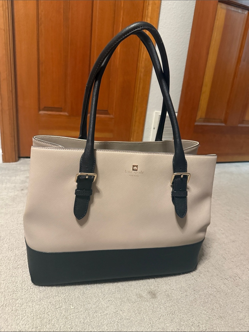 kate spade Two-Tone Cream and Black Leather Tote
